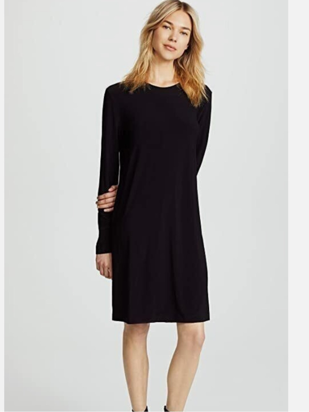 Norma Kamali Black Long-Sleeve Midi Shift Dress